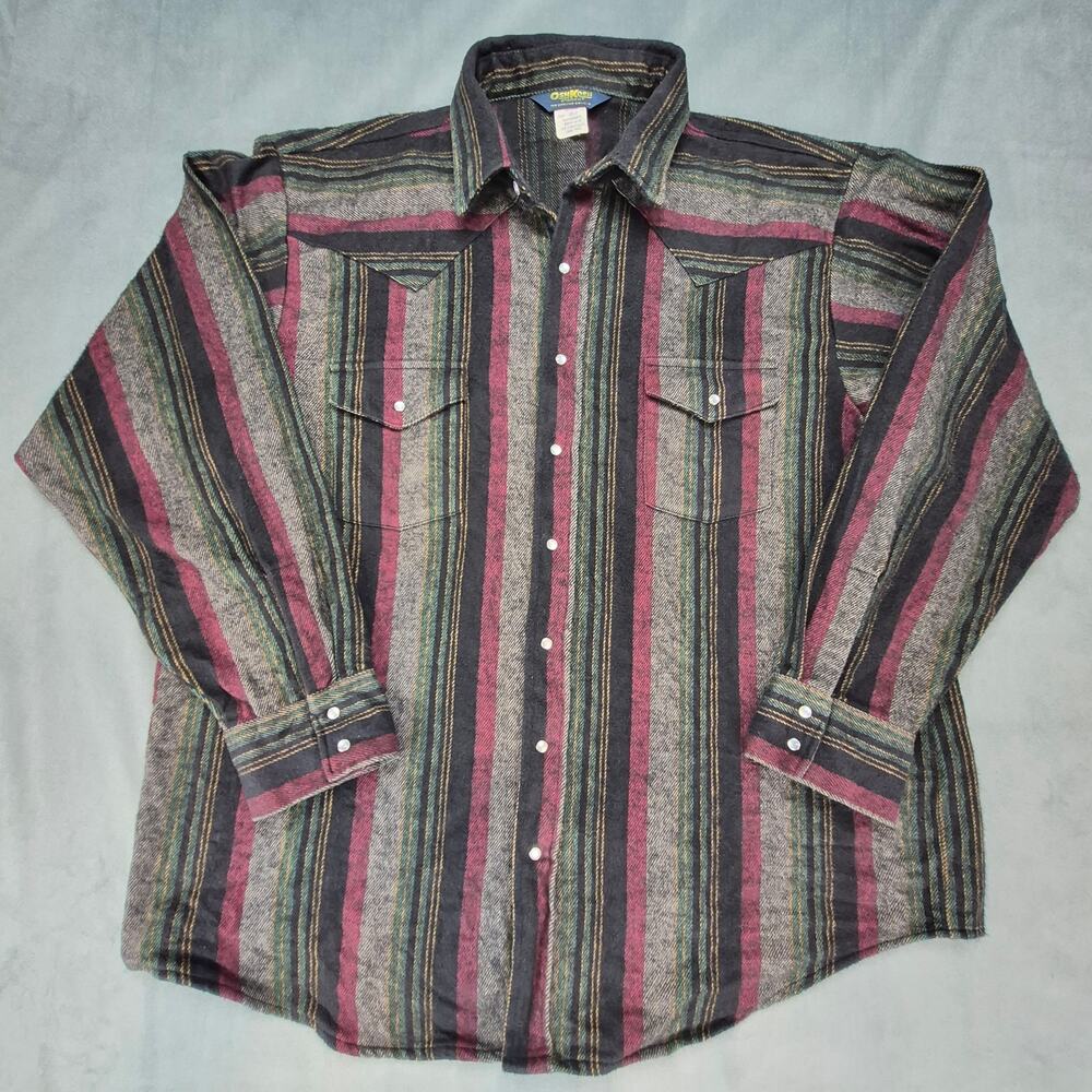 OshKosh B'gosh Western Cowboy Striped Flannel Pearl Snap Heavyweight Shirt XXLB